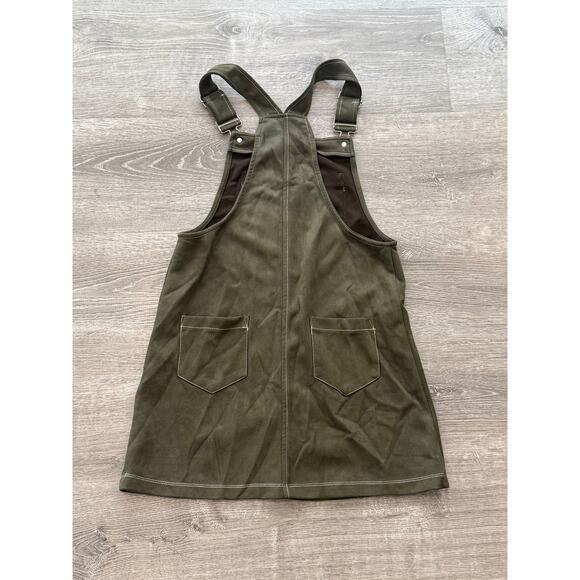 AUW Dress Womens S Green Sueded Stretch Polyester Bib Overall Jumper Pinafore - Picture 2 of 5